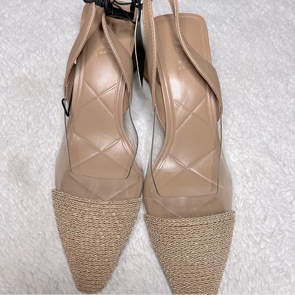 Zara nude/clear pvc straw detail slingback sandals size 6 - Picture 2 of 7